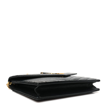 Saint Laurent Grain De Poudre Matelasse Chevron Monogram Envelope Chain Wallet Black 4 of 12