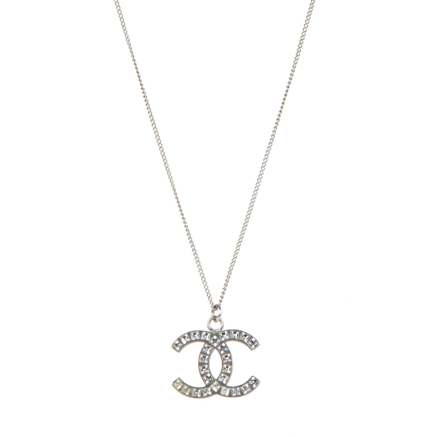 Baguette Crystal CC Necklace Silver