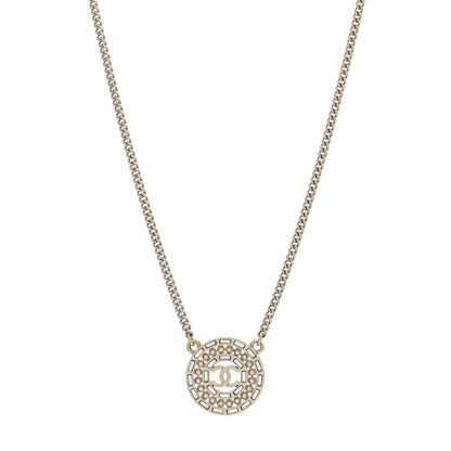 Chanel Pearl Crystal CC Round Pendant Necklace Gold 1 of 5