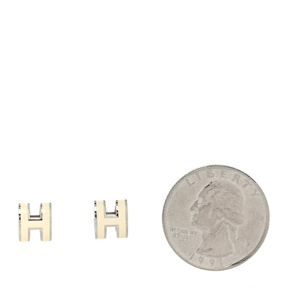 Hermes Palladium Lacquered Mini Pop H Earrings White 2 of 5