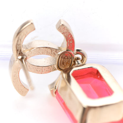 Chanel Metal Crystal CC Earrings Gold Pink 4 of 5
