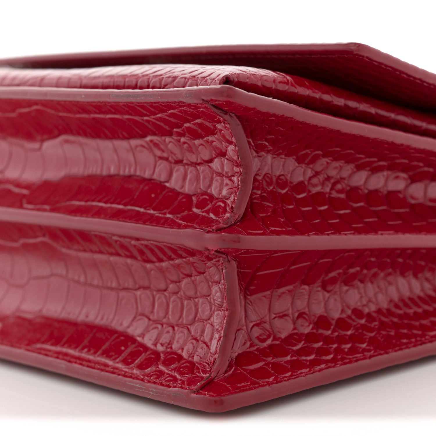 Saint Laurent Calfskin Crocodile Embossed Medium Monogram Sunset Sunset Rouge Eros 10 of 10