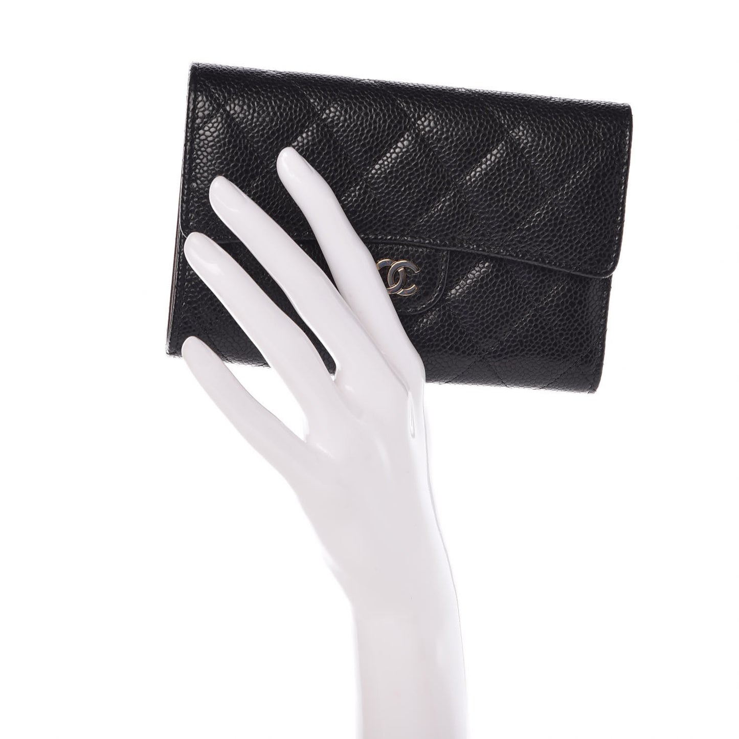 Caviar Quilted Small Flap Wallet Black