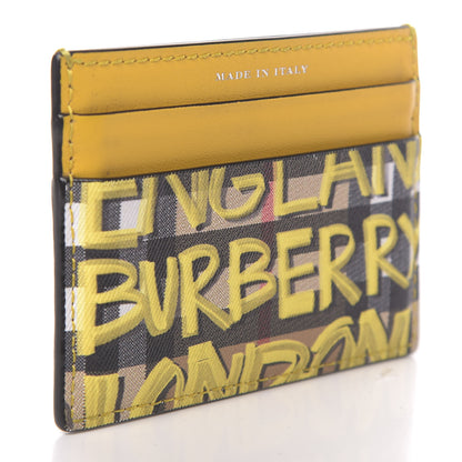 Burberry Calfskin Vintage Check Graffiti Print Card Holder Yellow 3 of 8