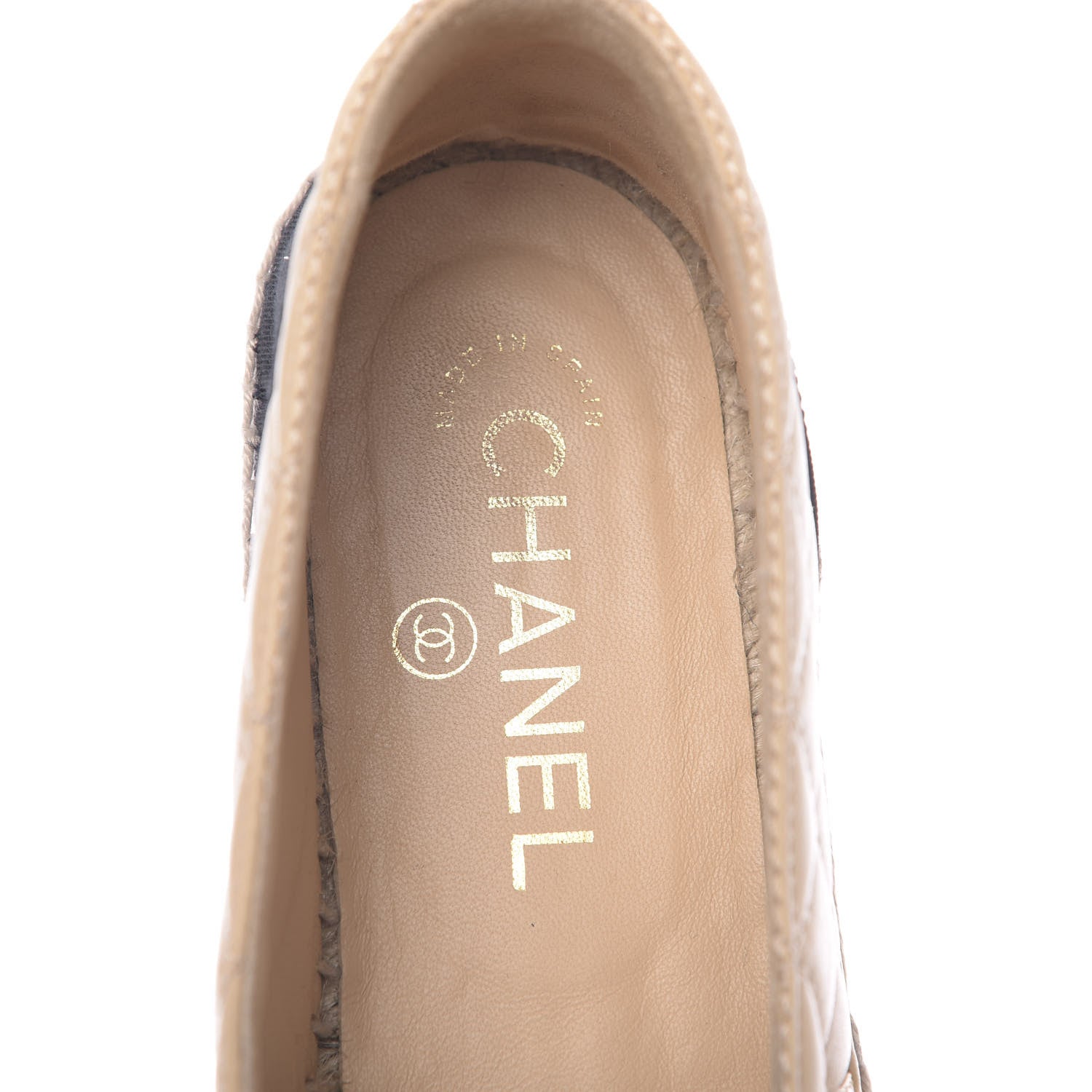 Chanel Lambskin Grosgrain Quilted CC Chain Espadrilles 39 Beige Black 6 of 10