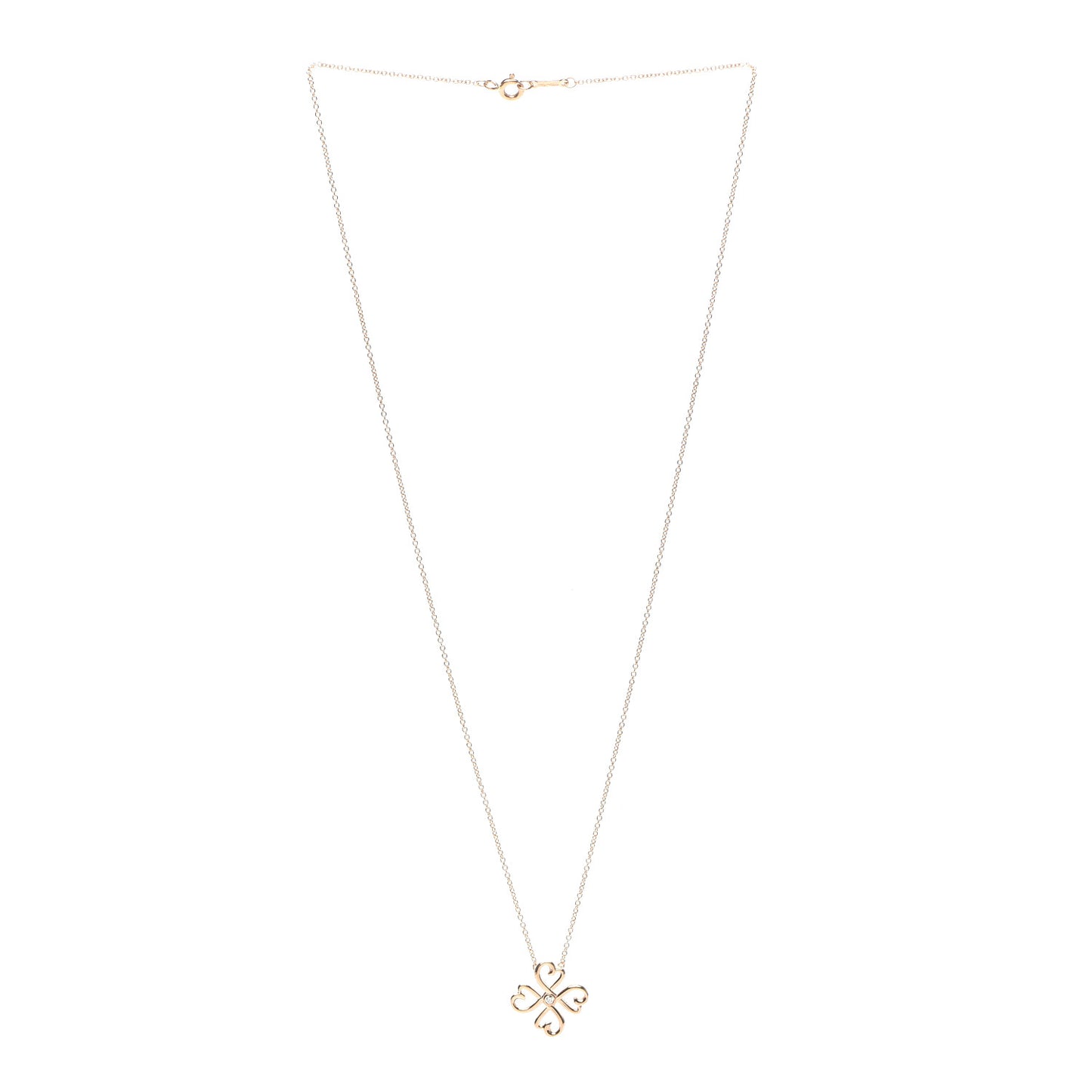 18K Rose Gold Diamond Loving Heart Clover Pendant Necklace