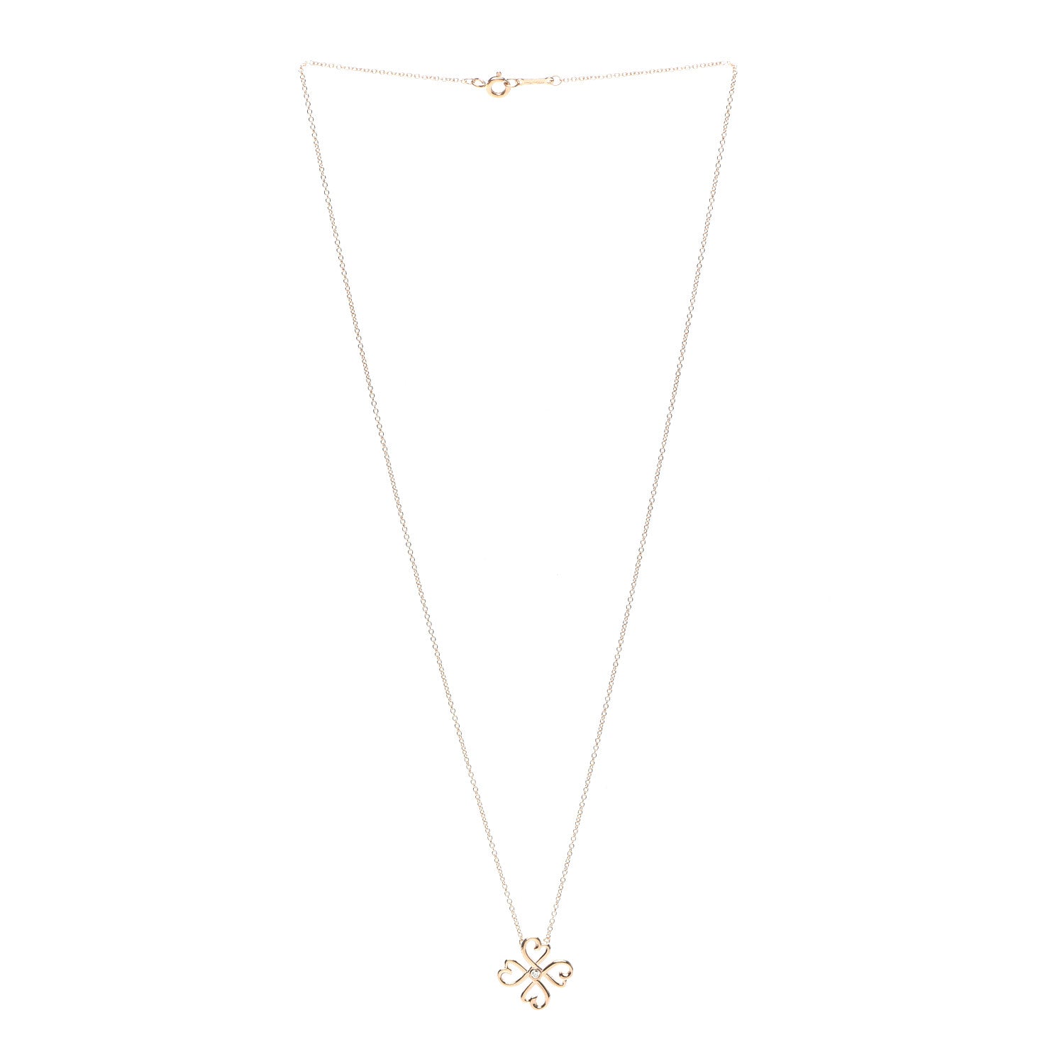 Tiffany 18K Rose Gold Diamond Loving Heart Clover Pendant Necklace 3 of 5