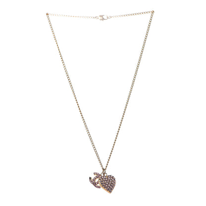 Chanel Crystal CC Heart Charm Necklace Gold Pink 3 of 9