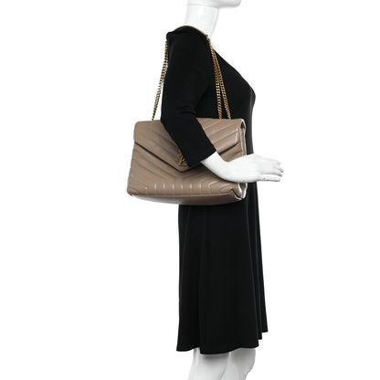 Saint Laurent Calfskin Y Quilted Monogram Medium Loulou Chain Satchel Dark Beige 2 of 10