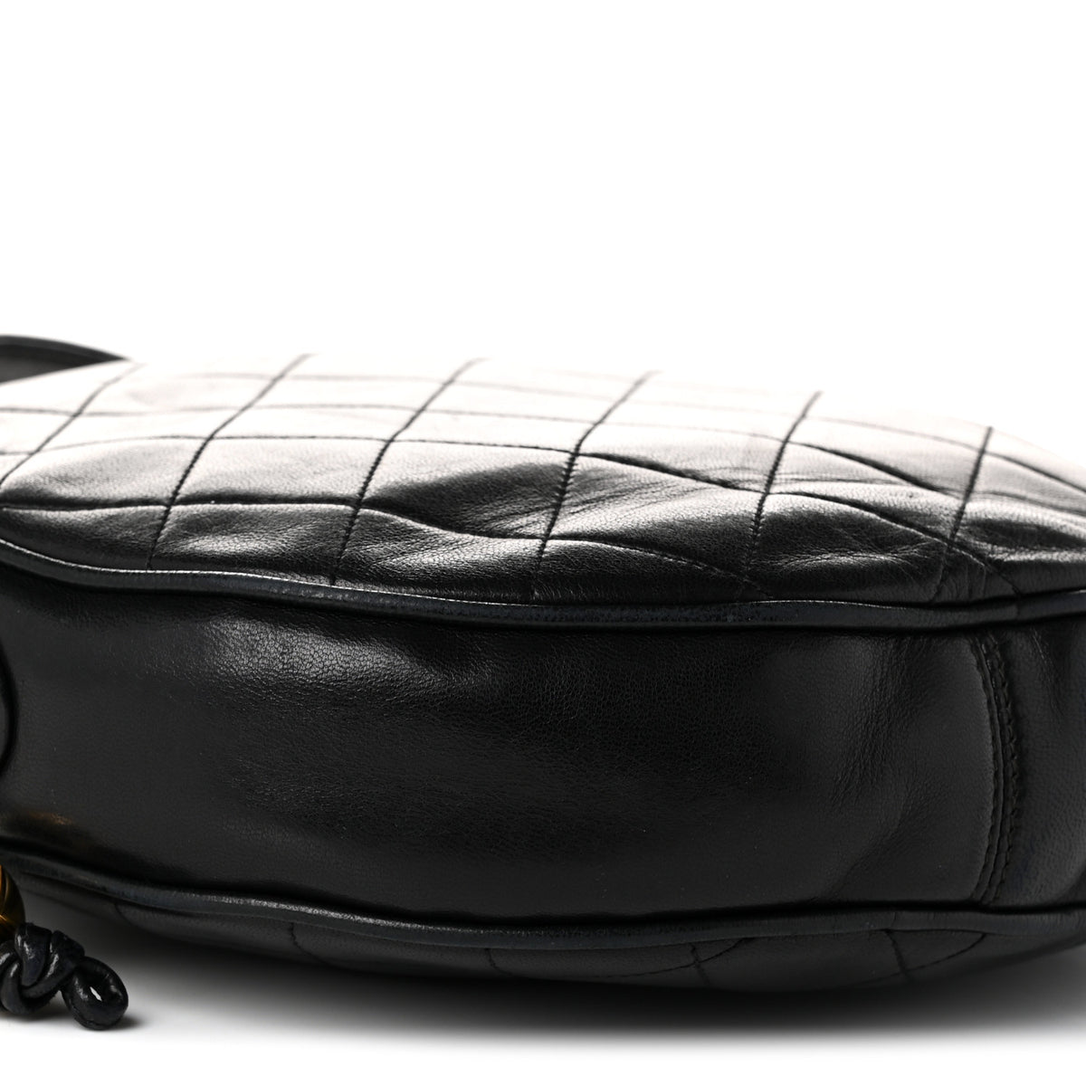Lambskin Quilted Round Tassel Crossbody Bag Black