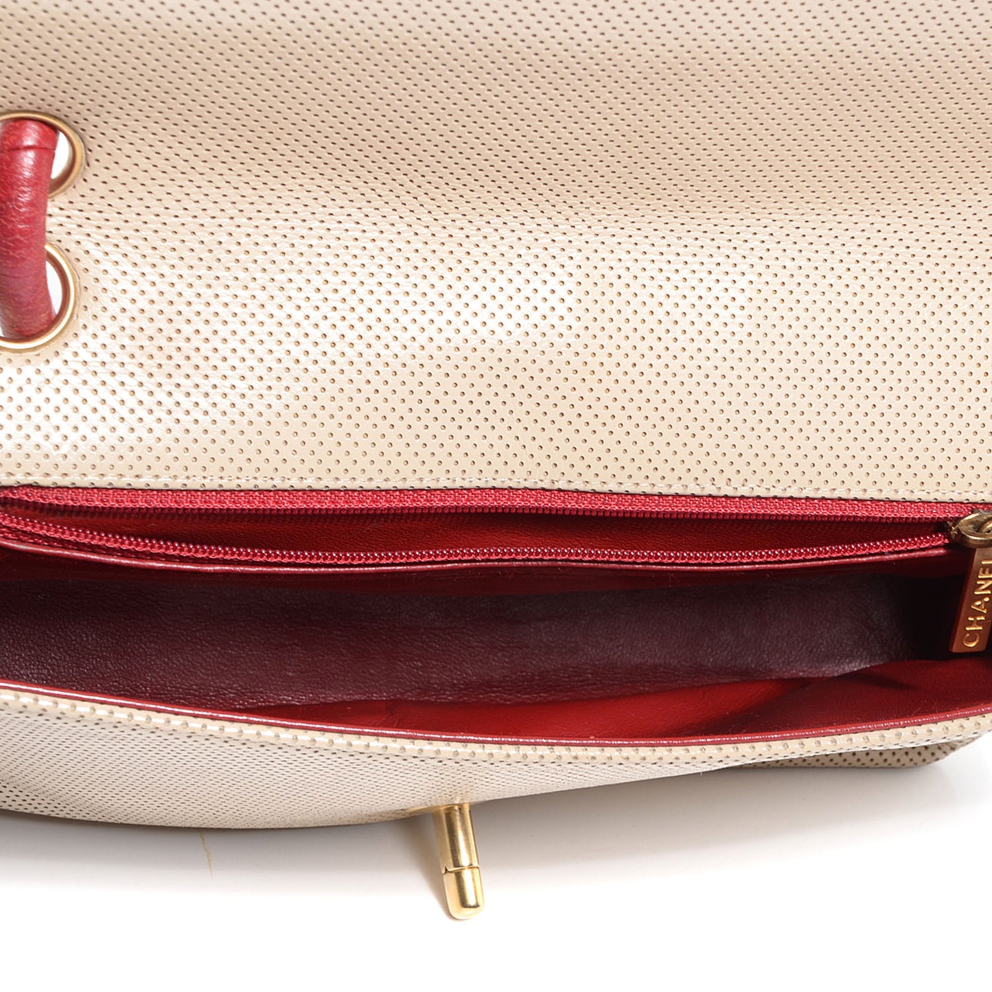 Lambskin Perforated Medium Single Flap Bag Red Beige
