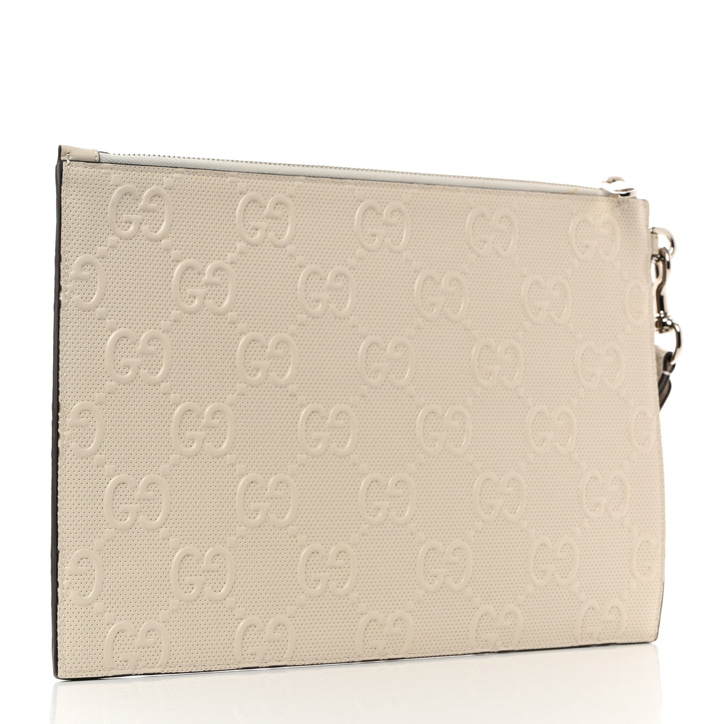 Calfskin GG Tennis Embossed Wristlet Pouch Mystic White