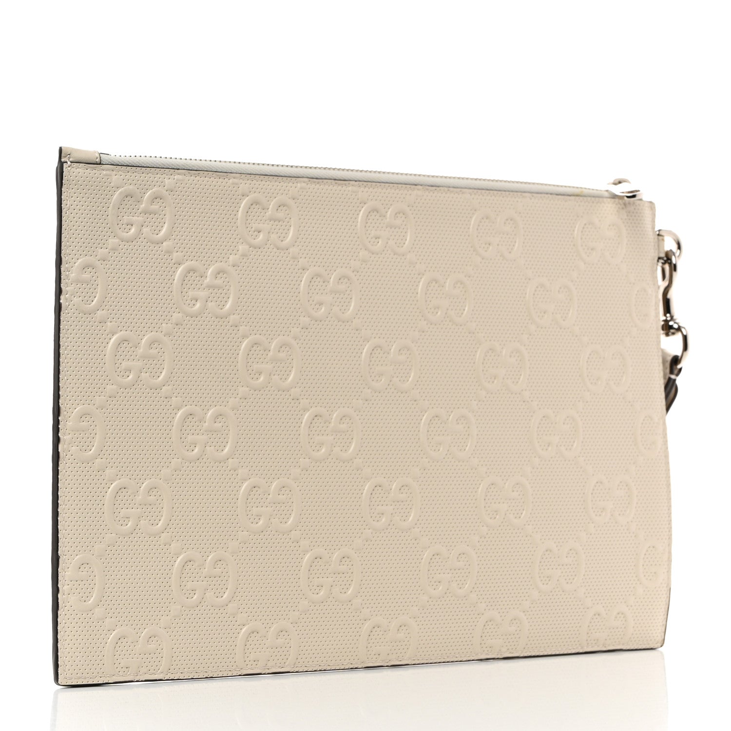 Gucci Calfskin GG Tennis Embossed Wristlet Pouch Mystic White 3 of 7