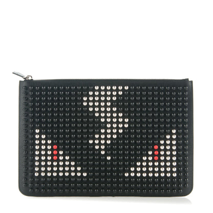Fendi Vitello Elite Lightning Monster Eyes Studded Pouch Black 1 of 8