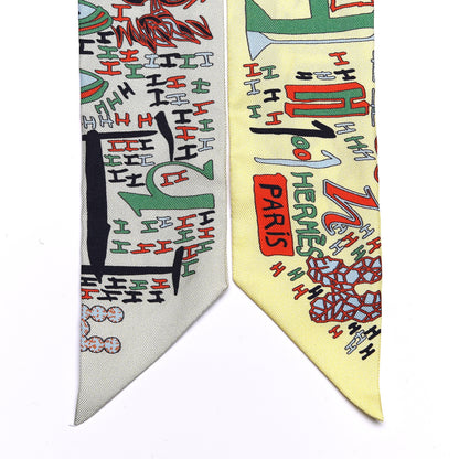 Hermes Silk 1001 H Twilly Vert De Gris Jaune Soufre Rouge 3 of 5