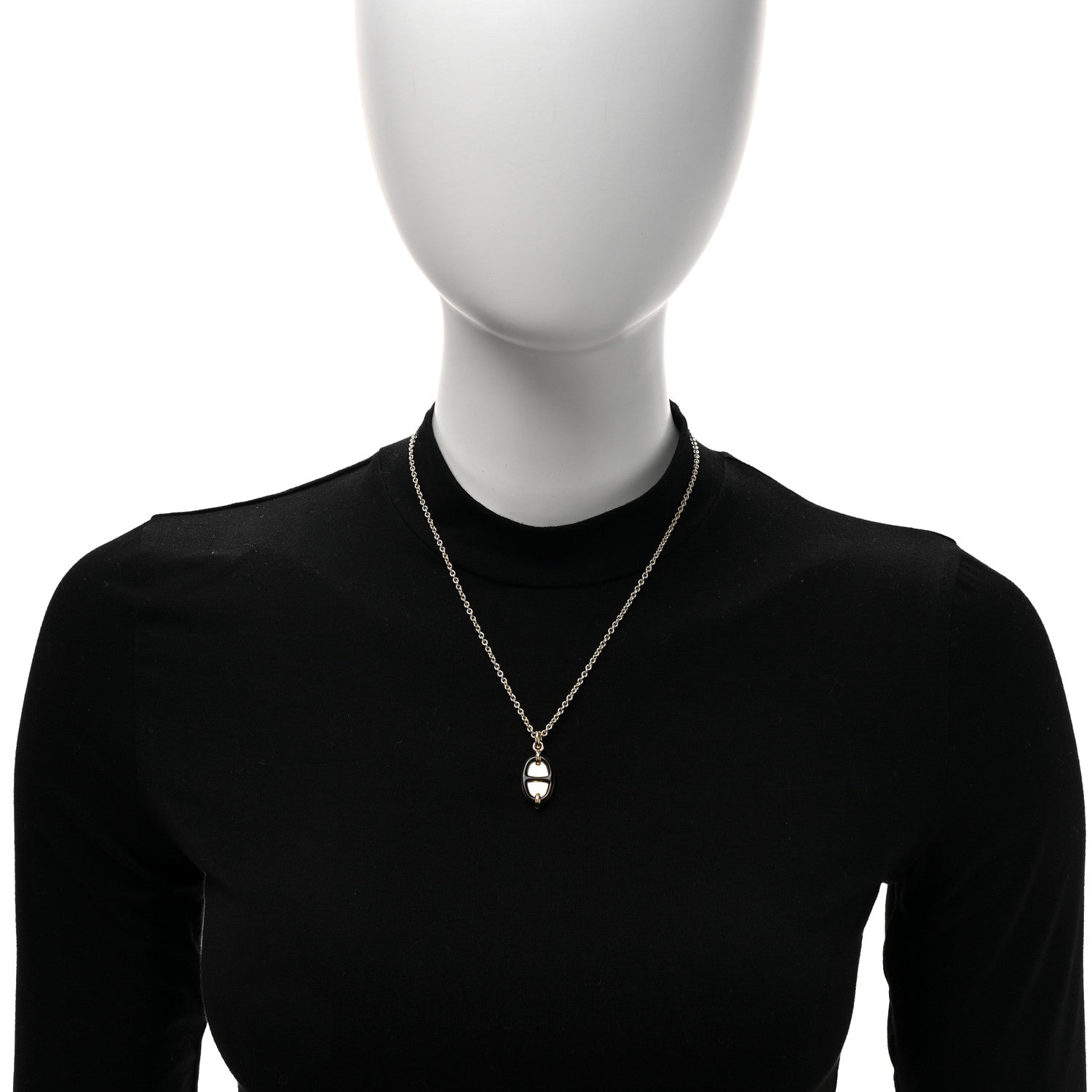 Hermes Metal Enamel Mini Maillon Pendant Necklace Black 2 of 5