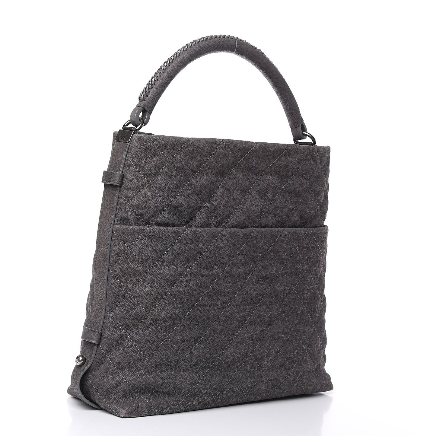 Iridescent Caviar Quilted Boy Handle Hobo Dark Grey