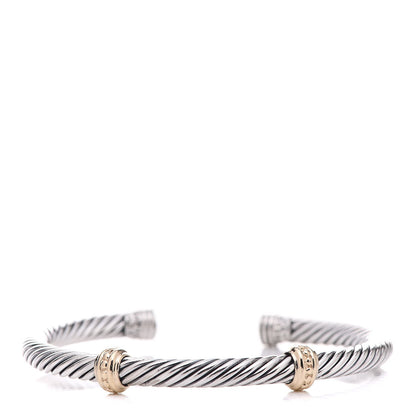 David Yurman Sterling Silver 14K Yellow Gold 5mm Cable Classics Two Station Bracelet 1 of 5