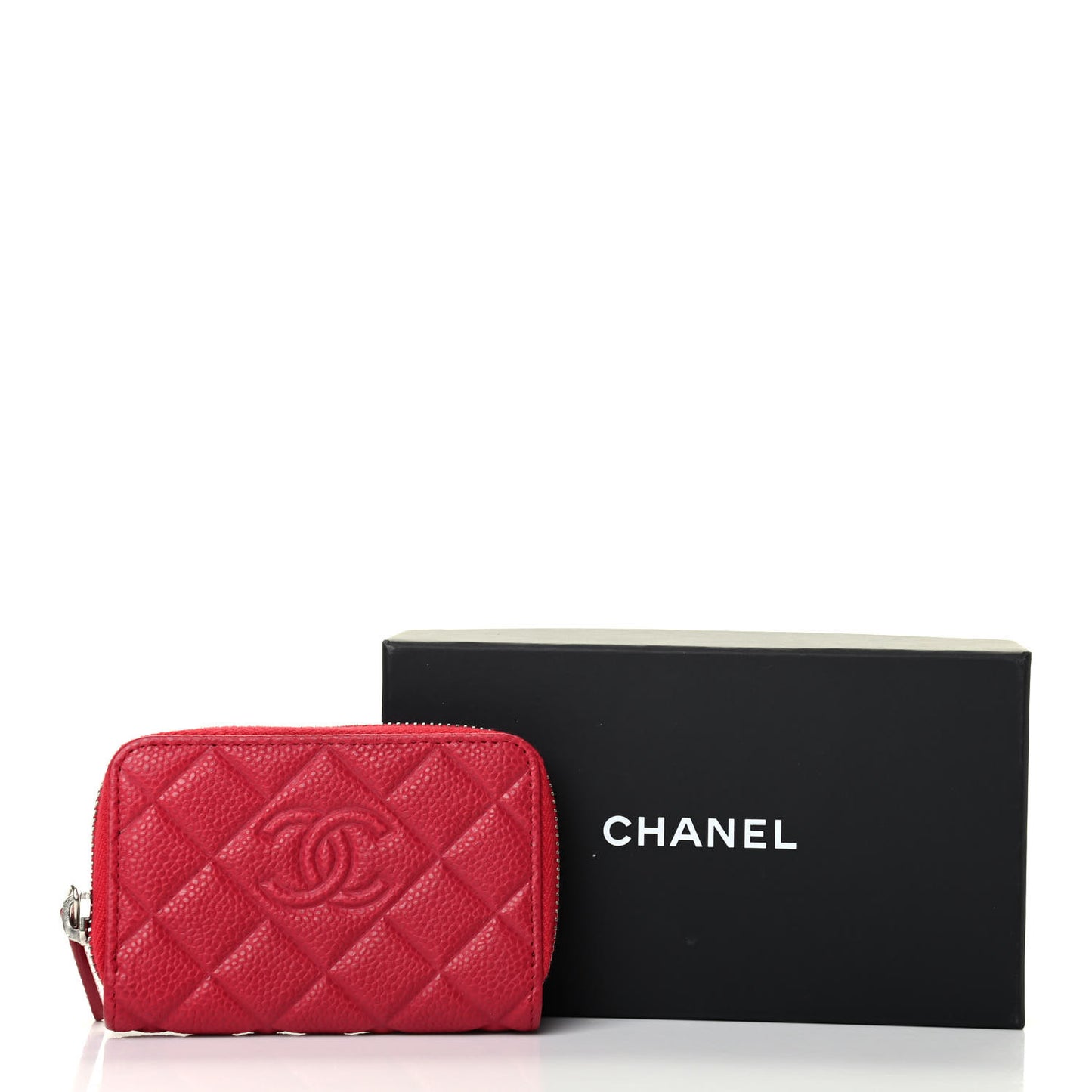 Caviar Quilted Diamond CC Zip Coin Purse Dark Pink