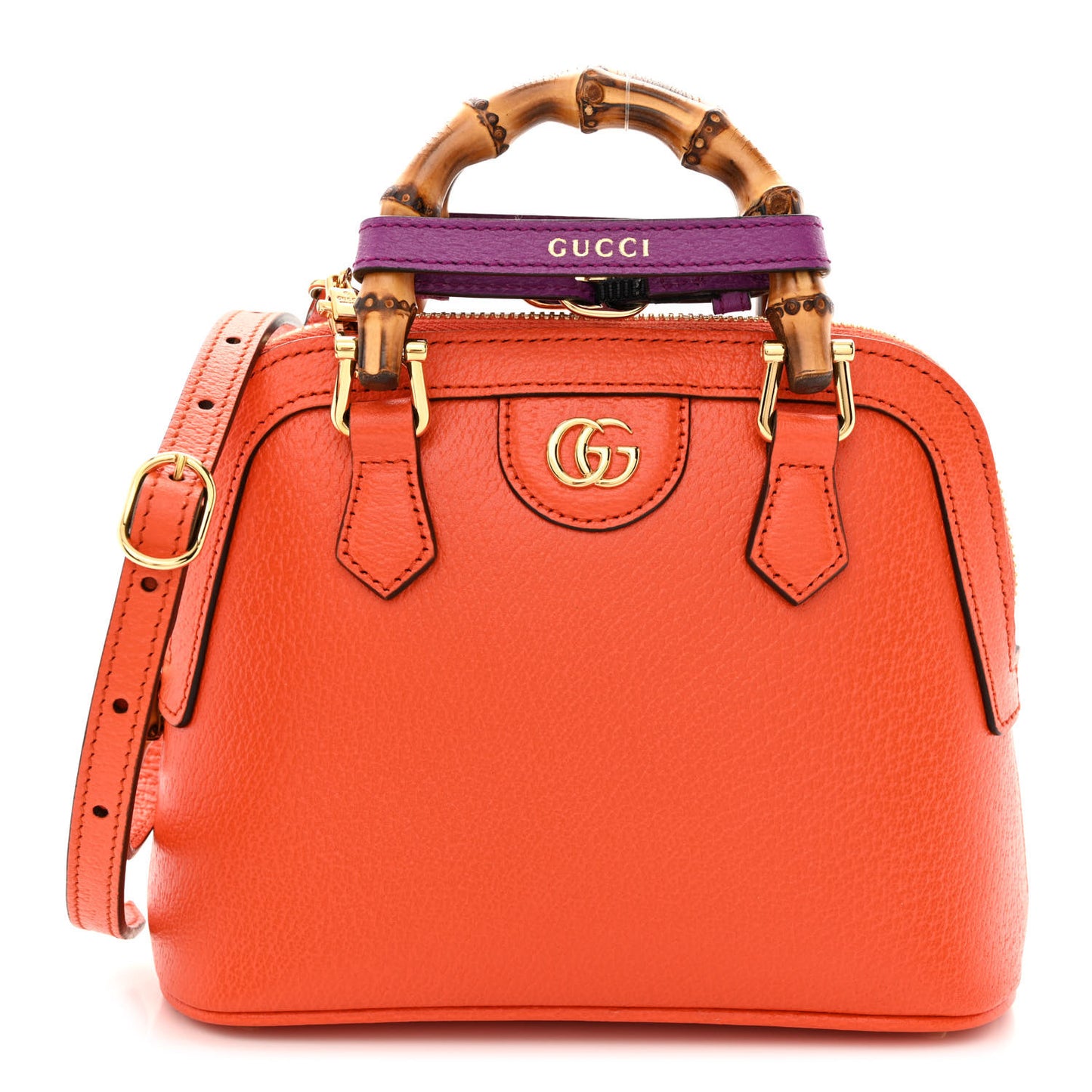 Textured Dollar Calfskin Mini Diana Dome Tote Bag Deep Orange Spicy Cyclamin