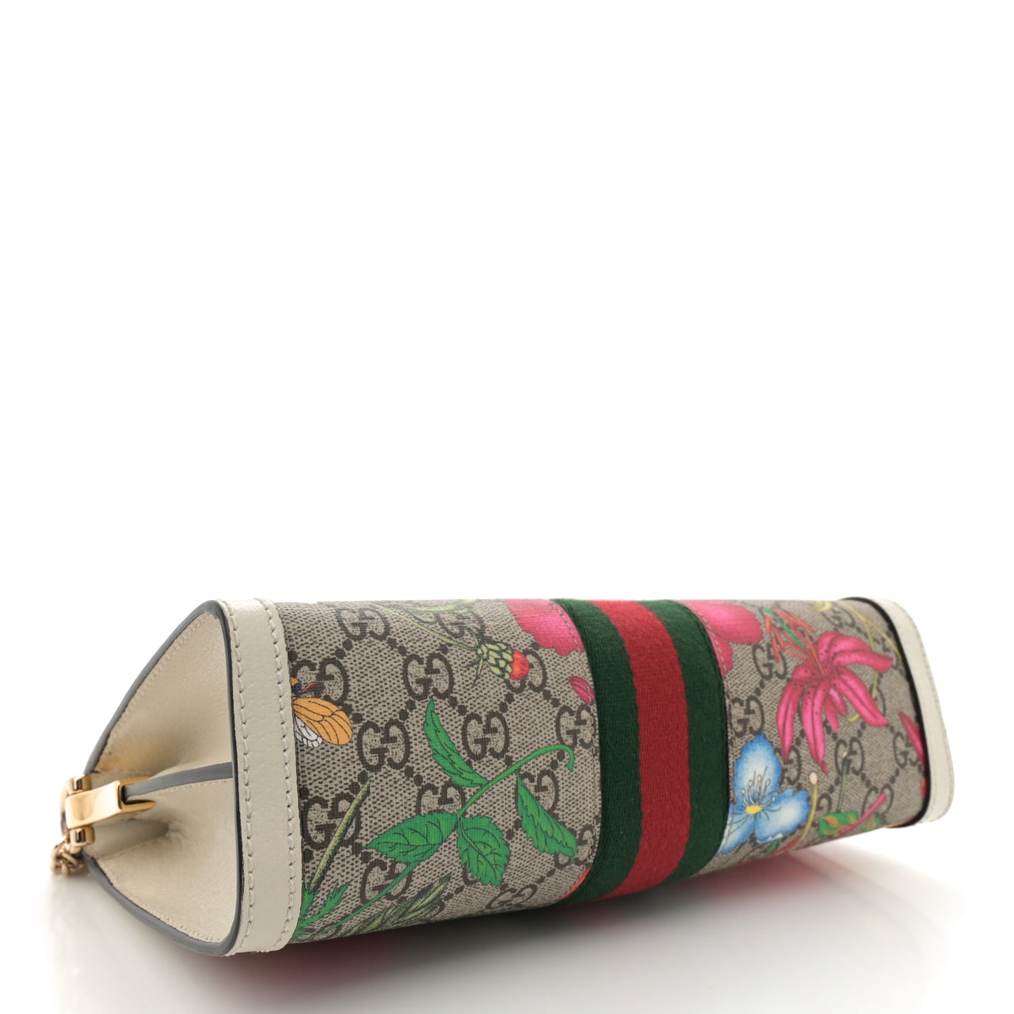 GG Supreme Monogram Flora Web Small Ophidia Chain Shoulder Bag White