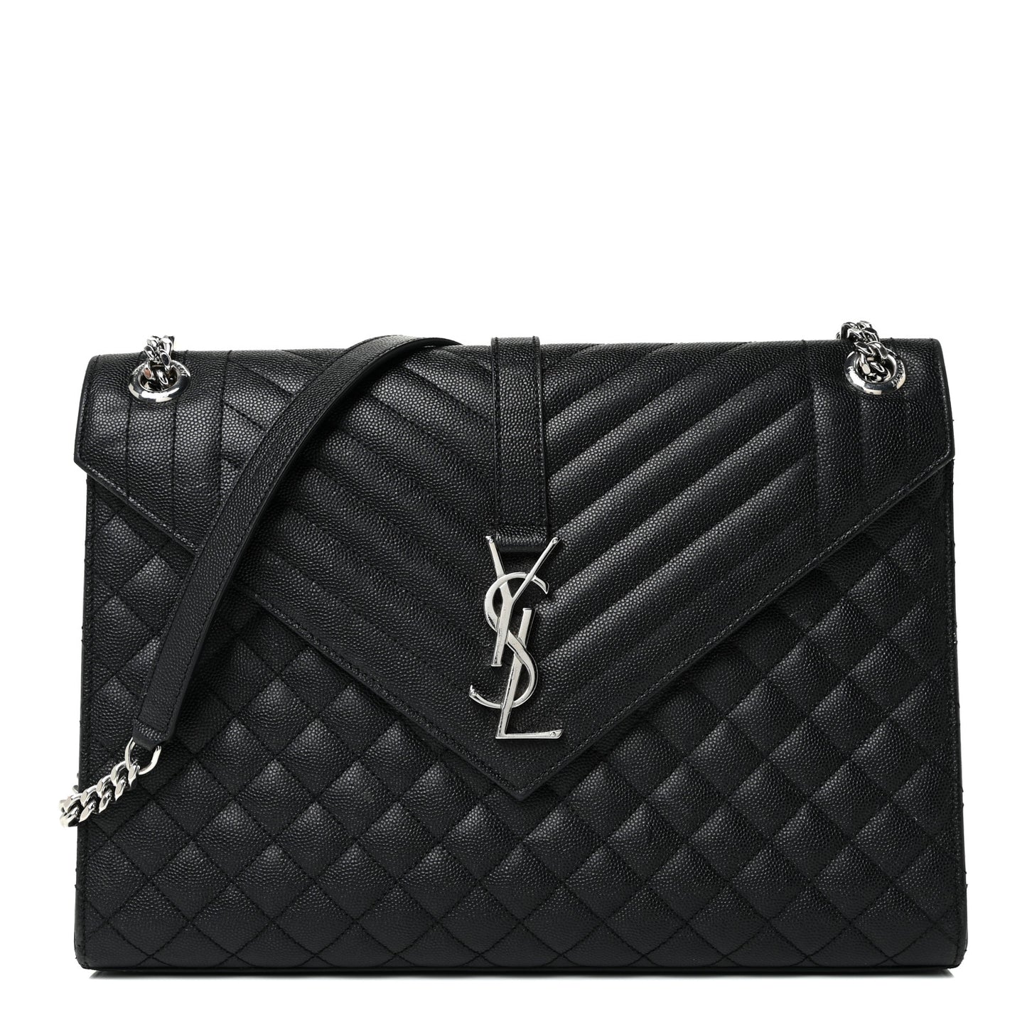 Grain De Poudre Textured Mixed Matelasse Large Triquilt Monogram Satchel Black