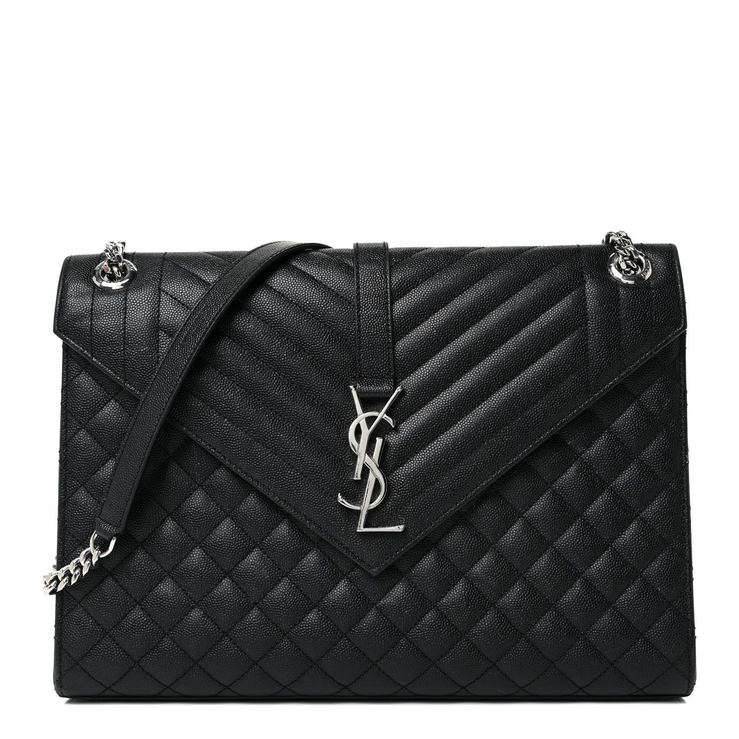Saint Laurent Grain De Poudre Textured Mixed Matelasse Large Triquilt Monogram Satchel Black 1 of 31