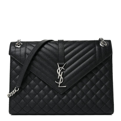 Saint Laurent Grain De Poudre Textured Mixed Matelasse Large Triquilt Monogram Satchel Black 1 of 31