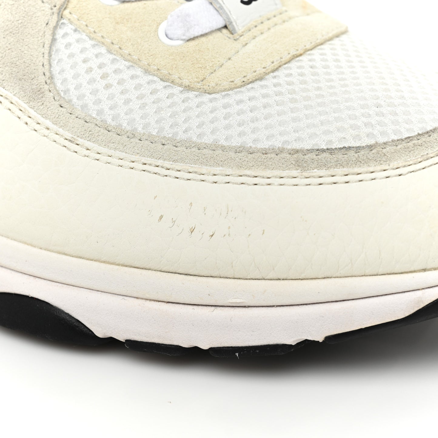 Mesh Suede Calfskin Grained Calfskin Mens CC Sneakers 43 White Black