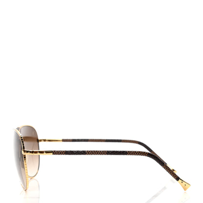 Louis Vuitton Damier Ebene Conspiration Pilote Aviator Sunglasses Z0202U Gold 3 of 7