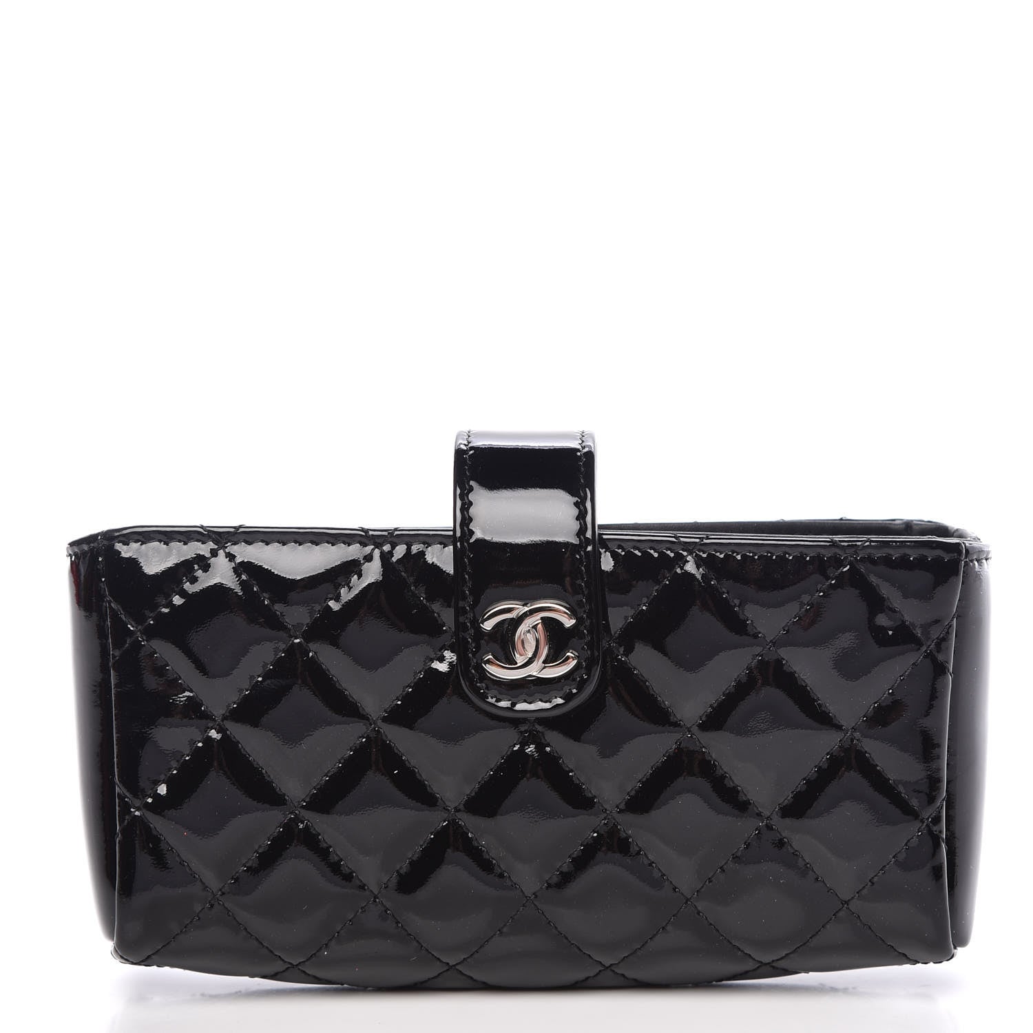 Chanel Patent Quilted Mini Phone Holder Clutch Black 1 of 8