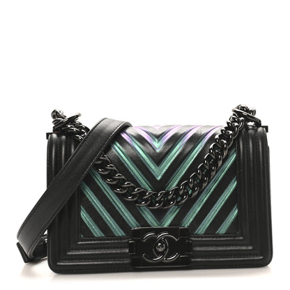 Chanel Calfskin Painted Chevron Embossed Medium Boy Flap Black 1 of 10