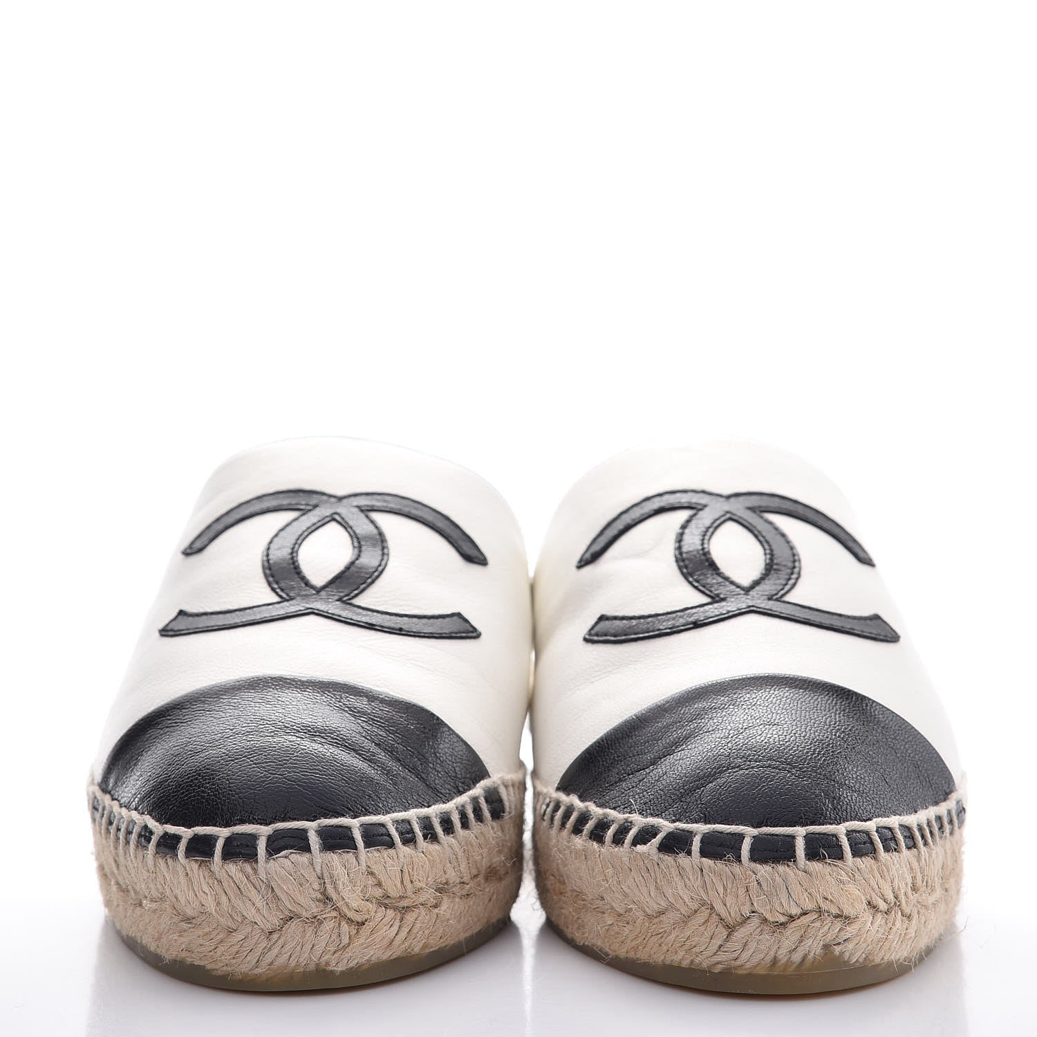 Chanel Iridescent Goatskin CC Espadrille Mules 37 Ivory Black 2 of 10