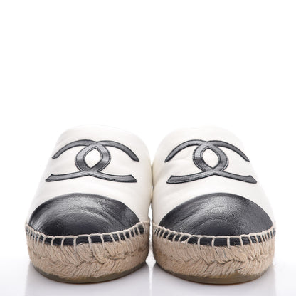 Chanel Iridescent Goatskin CC Espadrille Mules 37 Ivory Black 2 of 10