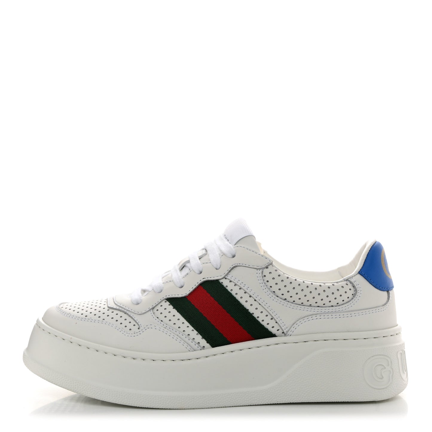 Calfskin Web Perforated Womens Platform 55mm Sneakers 38.5 White Bright Splash