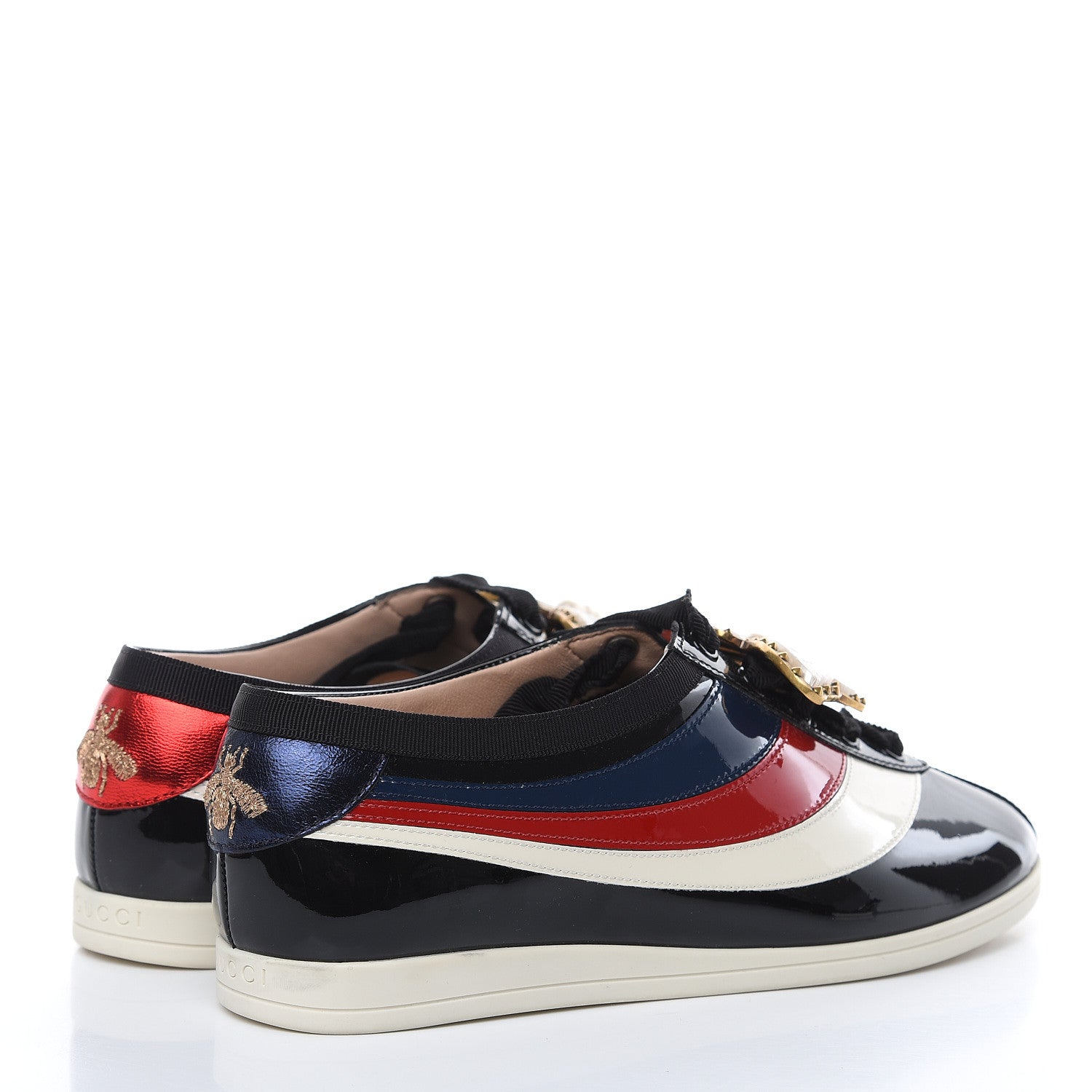 Gucci Patent Calfskin Crystal Womens Web Falacer Sneakers 36.5 Black 4 of 9