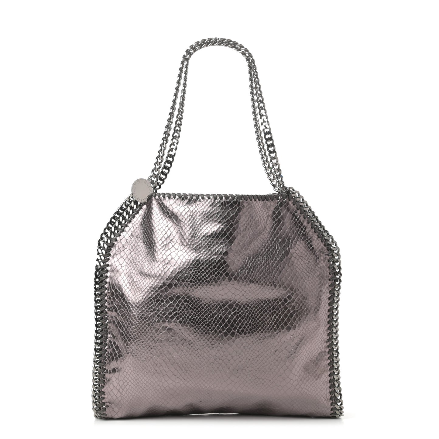 Metallic Snakeskin Print Small Falabella Tote Ruthenium