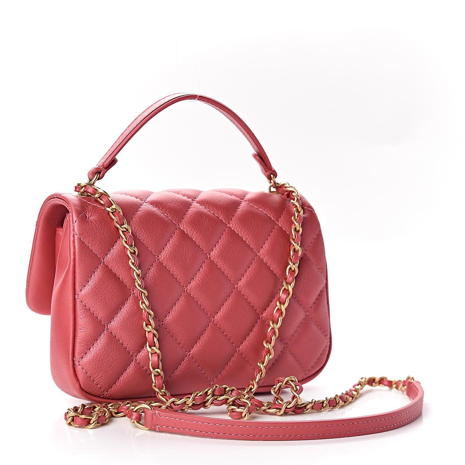 Chanel Metallic Calfskin Quilted Handle Flap Bag Dark Pink 3 of 11