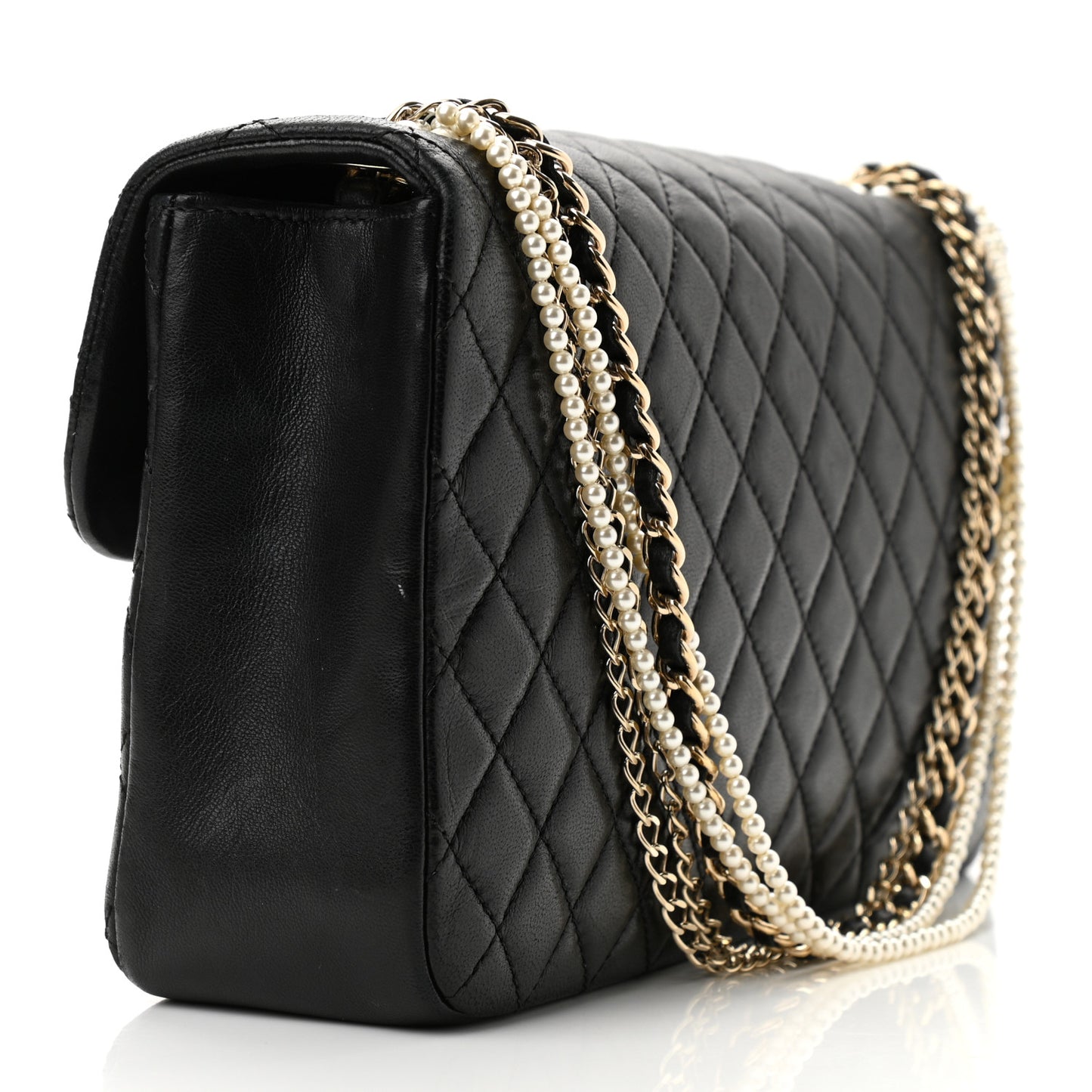 Lambskin Quilted Medium Westminster Pearl Flap Black