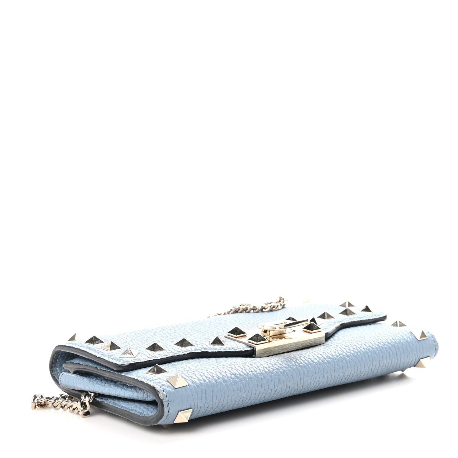 Valentino Garavani Pebbled Calfskin Rockstud Flip Lock Wallet On Chain Niagara 4 of 11