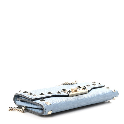 Valentino Garavani Pebbled Calfskin Rockstud Flip Lock Wallet On Chain Niagara 4 of 11