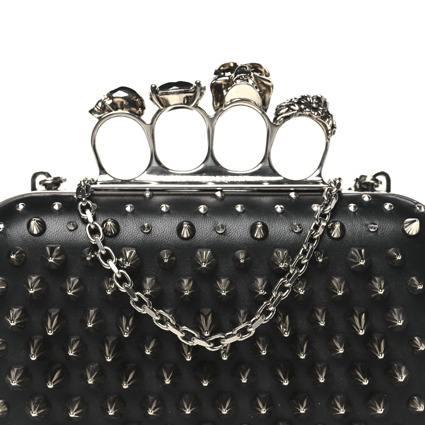 Calfskin Spike Studded Knuckle Box Clutch Black