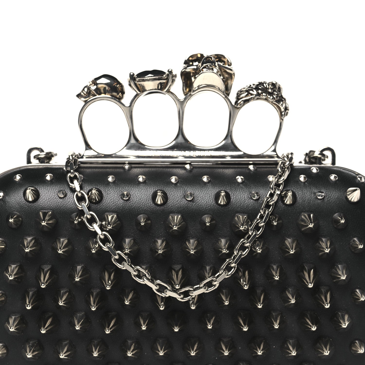 Alexander McQueen Calfskin Spike Studded Knuckle Box Clutch Black 7 of 10