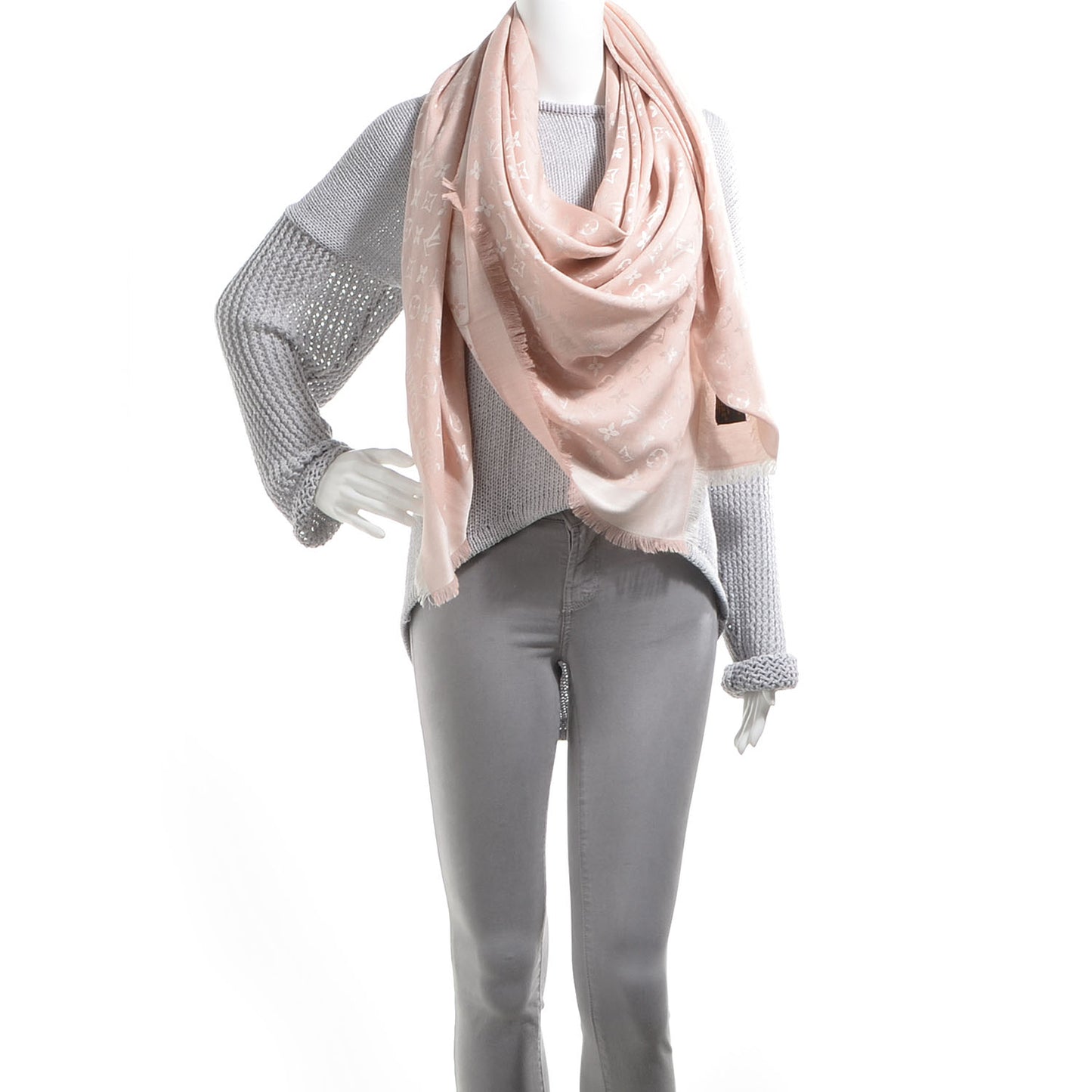Silk Wool Monogram Denim Shawl Rose