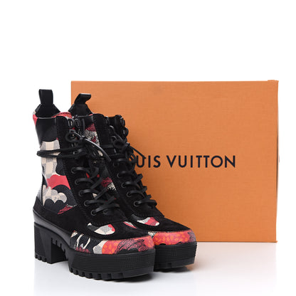 Louis Vuitton Suede Calfskin Damier Azur Overcloud Platform Desert Boots 36.5 Black 10 of 10