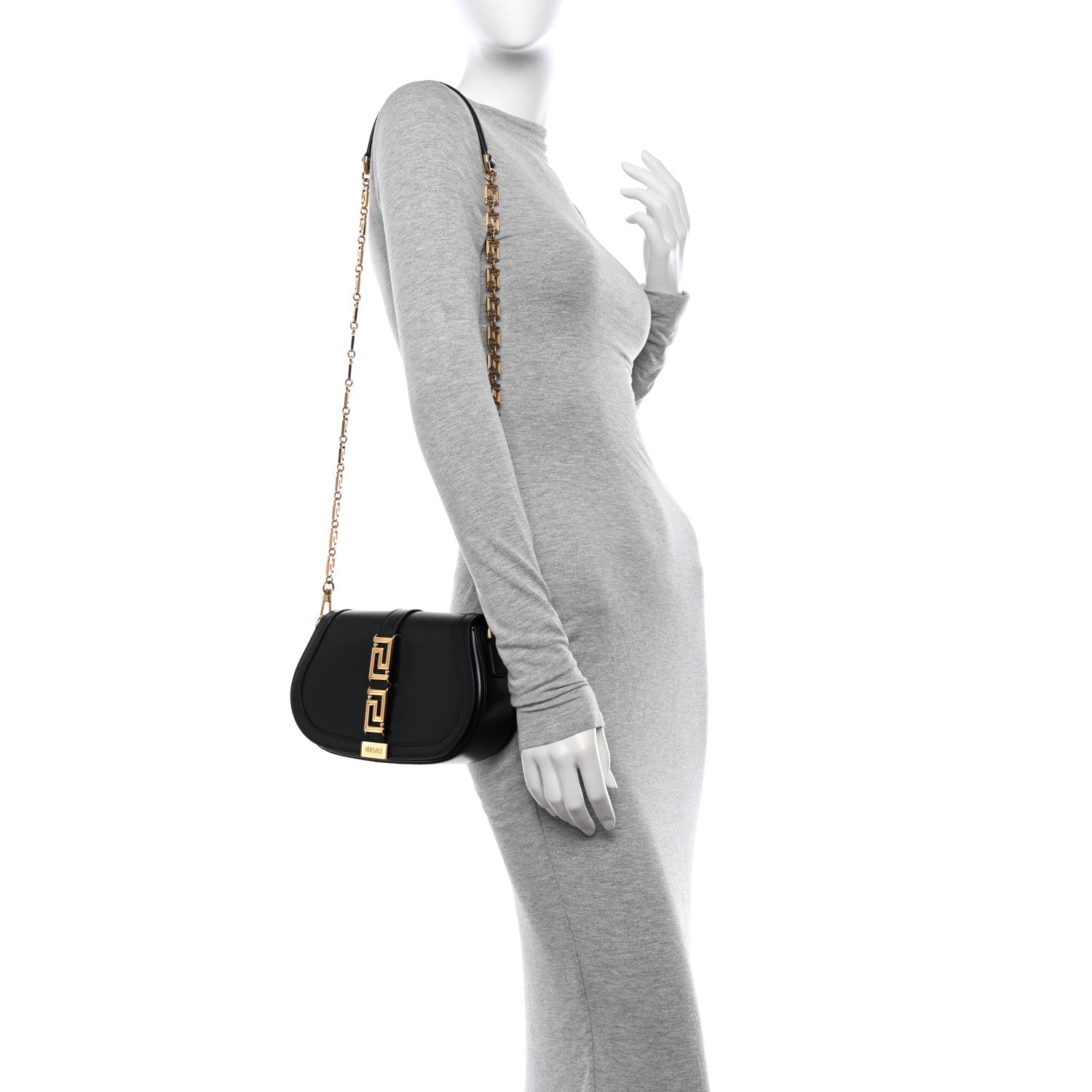 Versace Calfskin Medium Greca Goddess Shoulder Bag Black 2 of 11