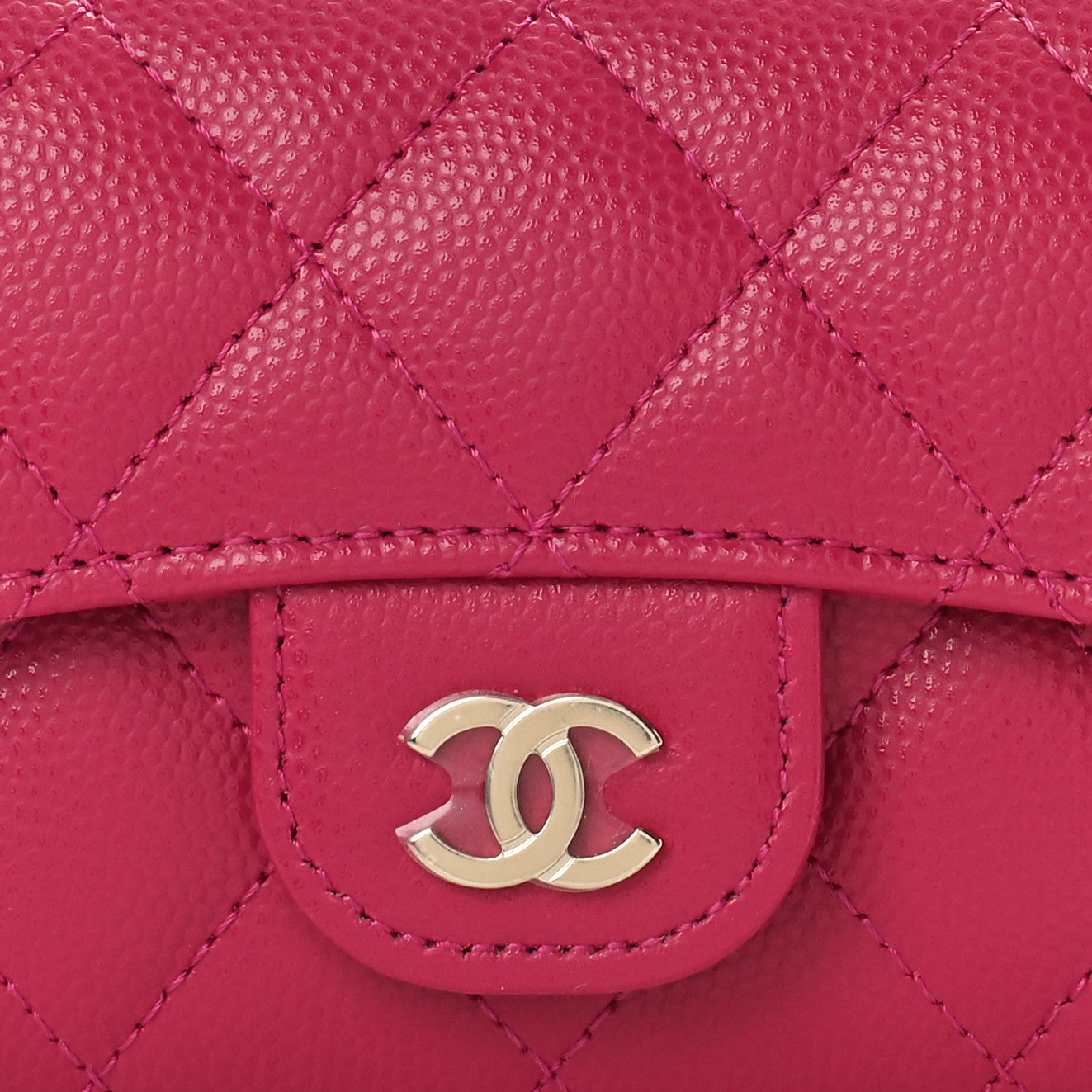 Caviar Quilted Flap Card Holder Wallet Dark Pink