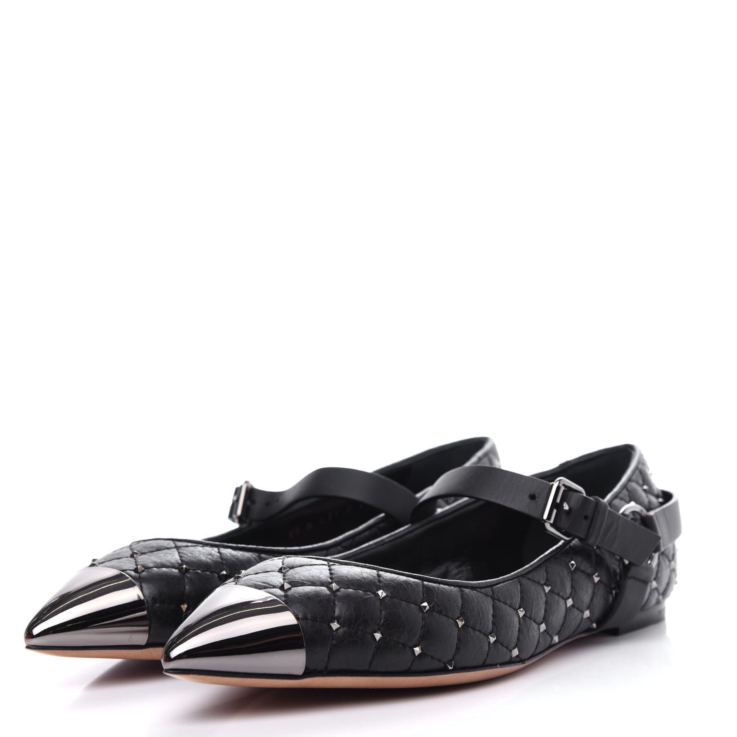 Valentino Garavani Crackled Lambskin Rockstud Spike Captoe Ballerina Flats 39 Black 3 of 11