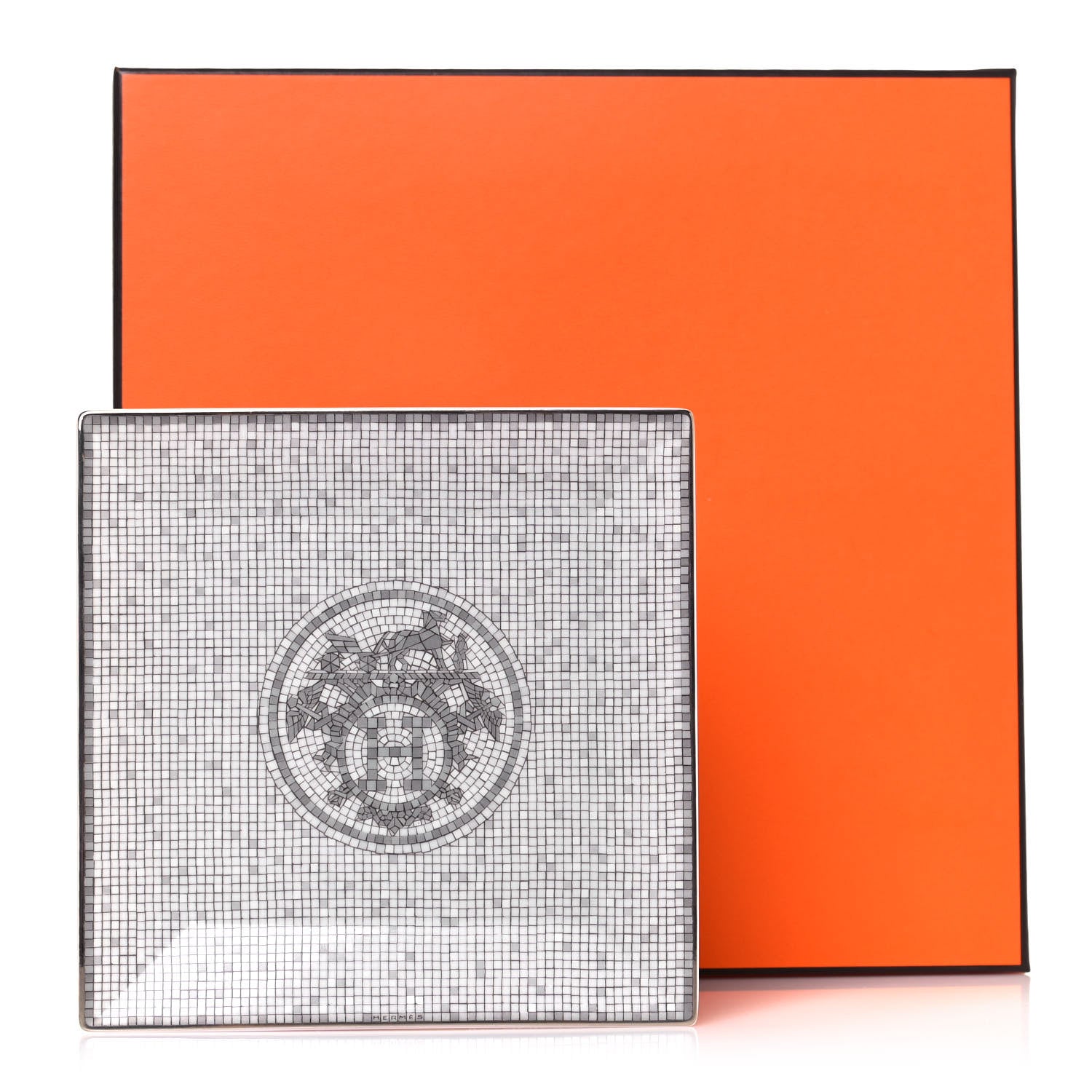 Hermes Porcelain Mosaique Au 24 Platinum Square Plate N°3 6 of 6