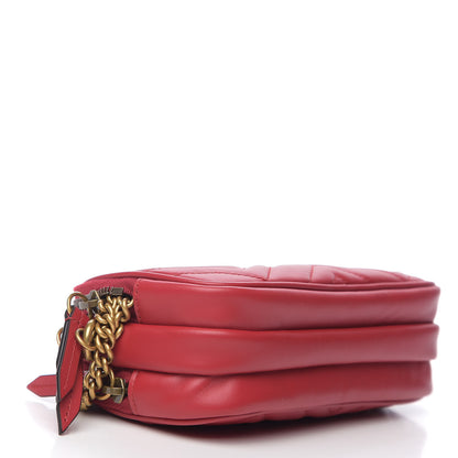 Gucci Calfskin Matelasse Mini GG Marmont Chain Crossbody Bag Hibiscus Red 3 of 8